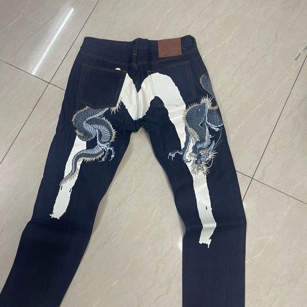 Men's Relaxed Straight Leg Denim Pants With Dragon Embroidery Japanese Streetwear Style Casual Trousers_mkmklike.com