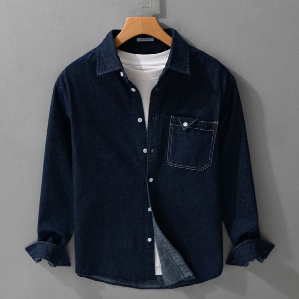 Autumn Simple Denim Versatile Men's Long Sleeved Shirt Casual Loose Men's Retro Youth Shirt_mkmklike.com