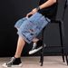 Men's Slim Fit Stretch Jeans Summer Thin Versatile Trendy Ripped Five Point Casual mid Length Polyester Pants_mkmklike.com