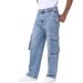 Men's Elastic Fashion Multi-Pocket Loose Straight Jeans American Style Spring Autumn New_mkmklike.com