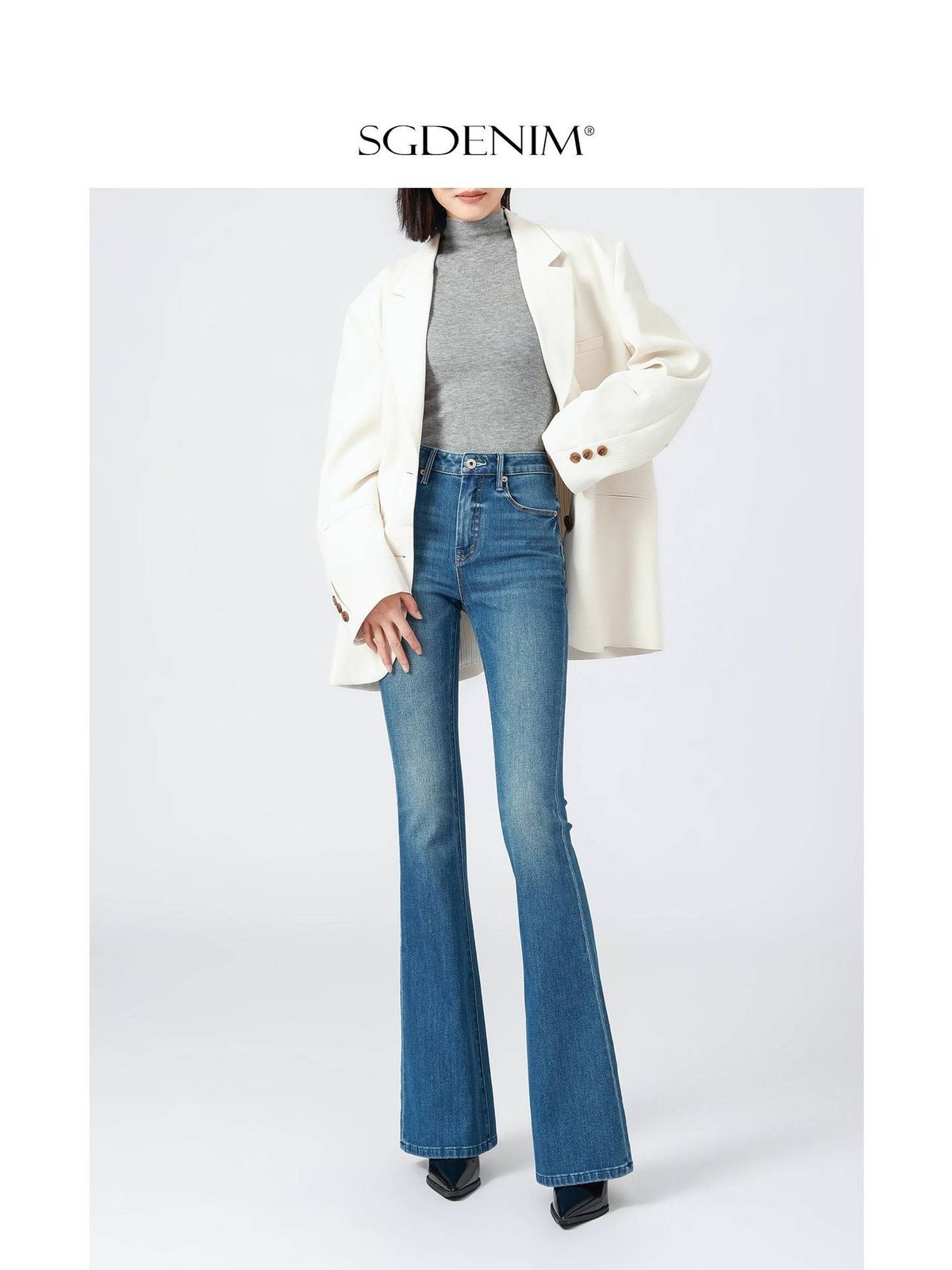 Women's Clothing High Waist Retro Style Stretch Flared Jeans Slimming Butt Lifting 4 Way Stretch Regular Fit England Style Spring New Arrival_mkmklike.com