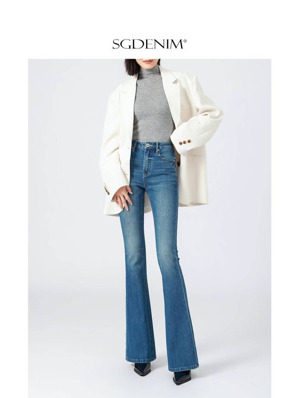 Women's Clothing High Waist Retro Style Stretch Flared Jeans Slimming Butt Lifting 4 Way Stretch Regular Fit England Style Spring New Arrival_mkmklike.com