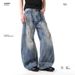 Retro American Street Style Men's Distressed Ripped Curved Blade Jeans High Waist Loose Fit Cleanfit Trousers_mkmklike.com