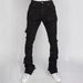 Men's Clothing Men's Straight Leg Denim Workwear Pants Fashionable Style Elastic Waist Hole Design Layered Flared Jeans_mkmklike.com