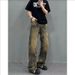 American High Light Blue Jacquard Jeans Men's Spring And Autumn Trendy Brand Pi Shuai Fried Street Micro Pull Straight_mkmklike.com
