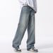 American Washed Jeans Men Loose Street Trend Straight Pants Casual Simple Versatile Wide-Leg Long Trousers_mkmklike.com