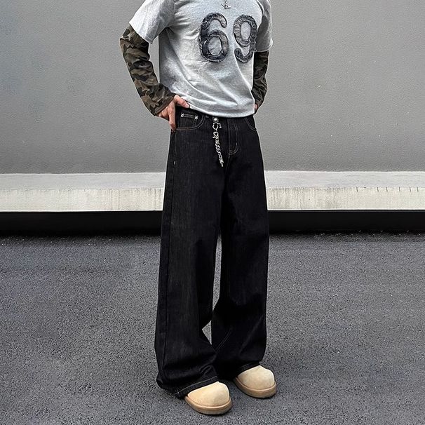 Men's Clothing Vintage American Style Wide Leg Denim Jeans For Men - Relaxed Fit Straight Leg Stretch Comfort Casual Trousers (Black, S-3XL)_mkmklike.com
