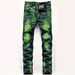 Slim Fit Stretch Denim Jeans Men's Multi Craft Pants Blue Hole Trousers in Stock_mkmklike.com