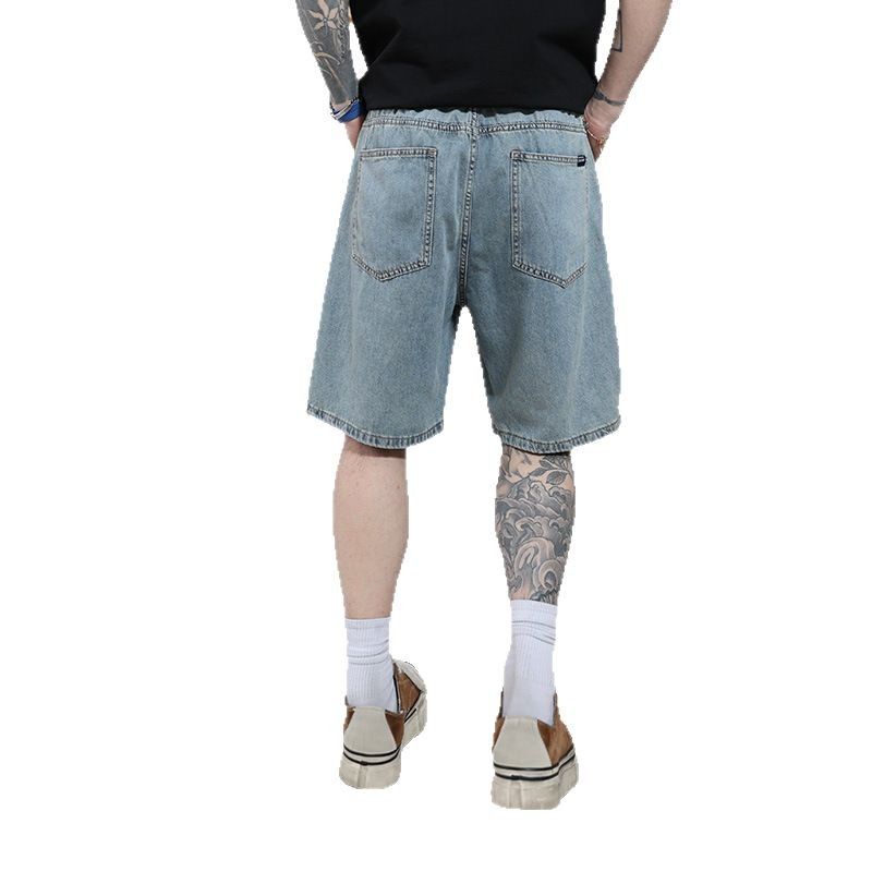 Men's Summer Five Point Denim Shorts Blue Versatile Simple Korean Style Trendy Non Stretch Mid-Length Youth Pants_mkmklike.com