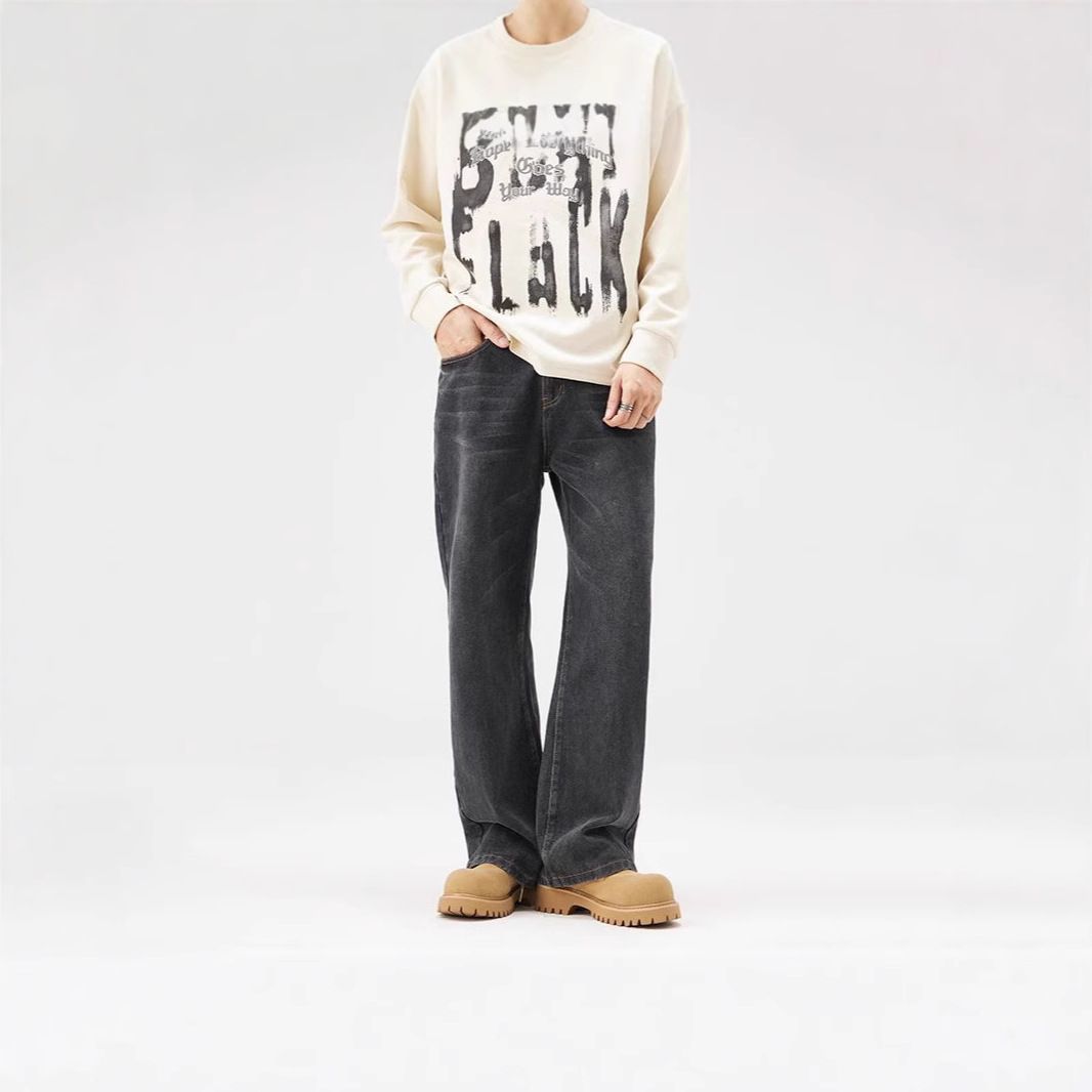 Classic American Vintage Men's Jeans - Straight Leg With Subtle Flare For Timeless Street Style_mkmklike.com