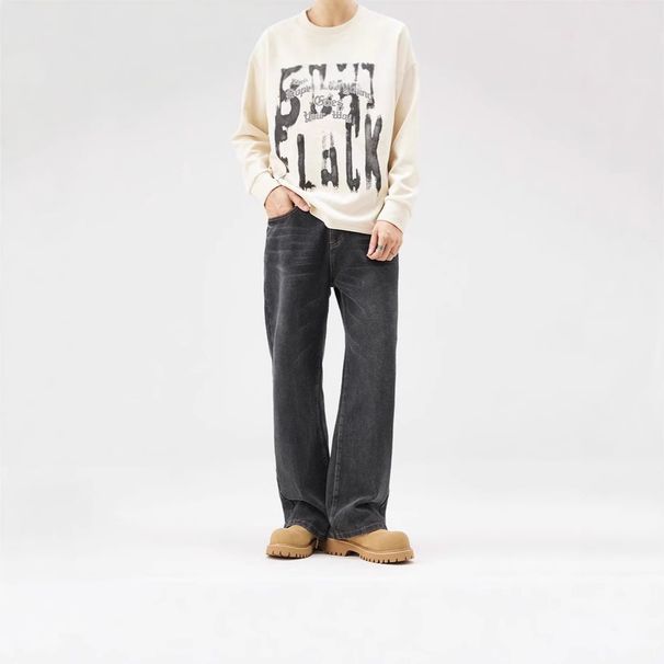Classic American Vintage Men's Jeans - Straight Leg With Subtle Flare For Timeless Street Style_mkmklike.com