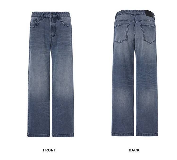 Vintage Washed Straight-Leg Jeans For Men & Women – Classic Denim With Cat Whisker Distressing, 100% Cotton, S-Xxl (Blue/Navy/Seagull Grey)_mkmklike.com