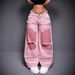 Streetwear Distressed Denim Jeans - High Waist Loose Fit Straight Leg Pants With Patchwork & Ripped Details For Men & Women_mkmklike.com