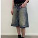 Men's Clothing Summer New Style Washed Retro Distressed Couple Men And Women Casual Five Point Jeans Cat Whisker Silhouette Trendy Loose_mkmklike.com