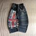 British Flag & Cross Embroidered Wide-Leg Jeans - Vintage Streetwear Denim Pants For Men (High Waist, Straight Fit, Deep Blue/Full Print)_mkmklike.com