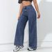 2025 Spring New American Style Women' Wide-Leg Jean, Wahed, Looe, Slimming, Straight-Leg, Floor-Length Denim_mkmklike.com