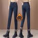 2026 Fall/Winter New Style Fleece-Lined Warm Slim-Fit Pants High-Waisted Slimming Thick Stretchy Versatile Women's Denim_mkmklike.com