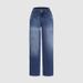 "Women's Slim-Fit Wide-Leg Pants - Navy Blue Stretch Denim For Casual & Office (S-XXL)"_mkmklike.com