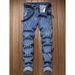Men's Clothing Slim Fit Fashionable Design Men's Slim Fit Straight Leg Jeans - Classic Blue Washed Denim Pants With Cat Claw Design For Casual Wear_mkmklike.com