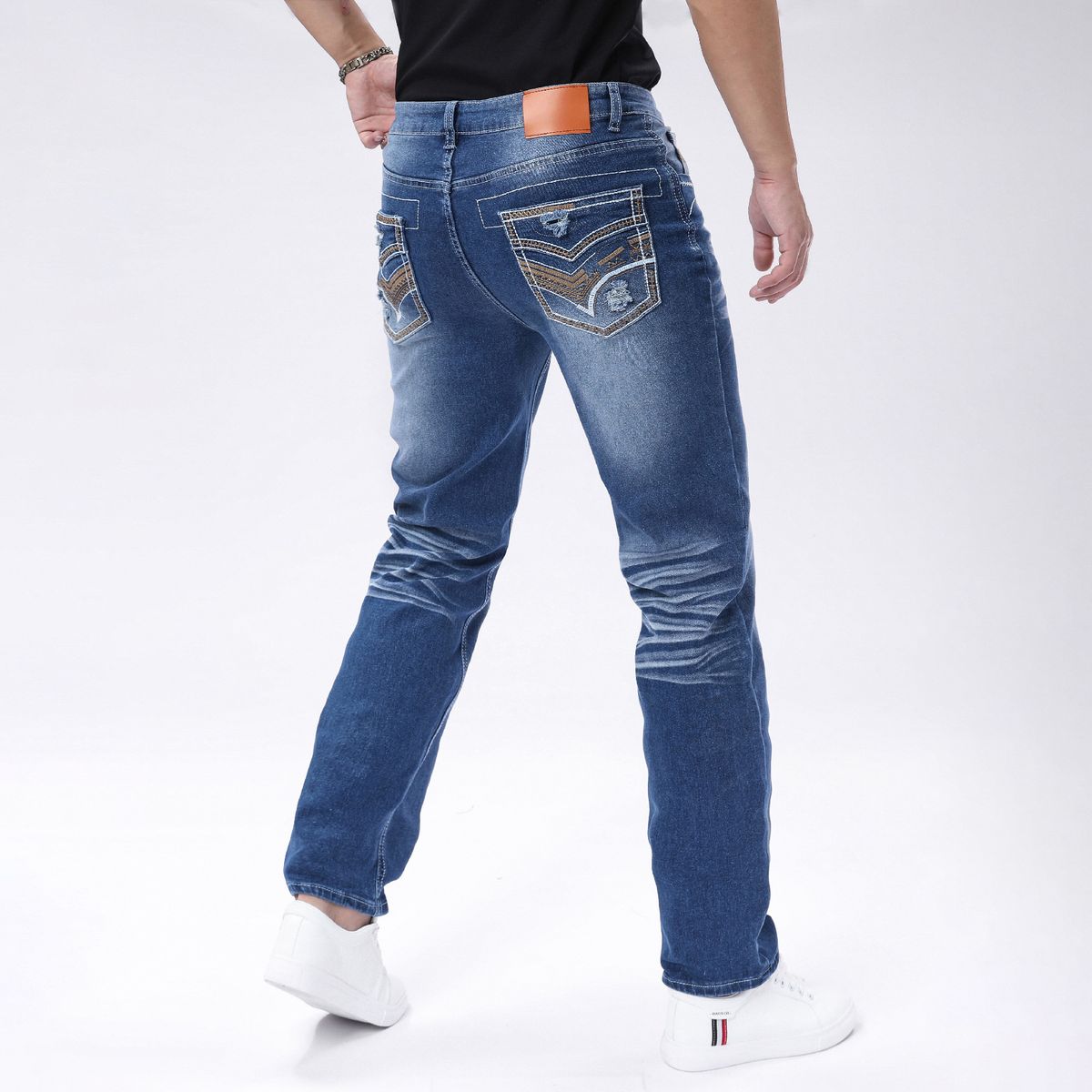 Men's Slim Fit Stretch Denim Jeans – European Washed Blue Straight-Leg Tapered Pants (S-2XL)_mkmklike.com