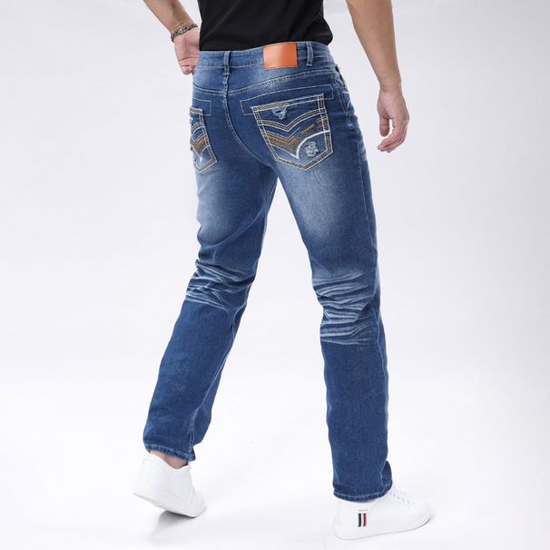 Men's Slim Fit Stretch Denim Jeans – European Washed Blue Straight-Leg Tapered Pants (S-2XL)_mkmklike.com