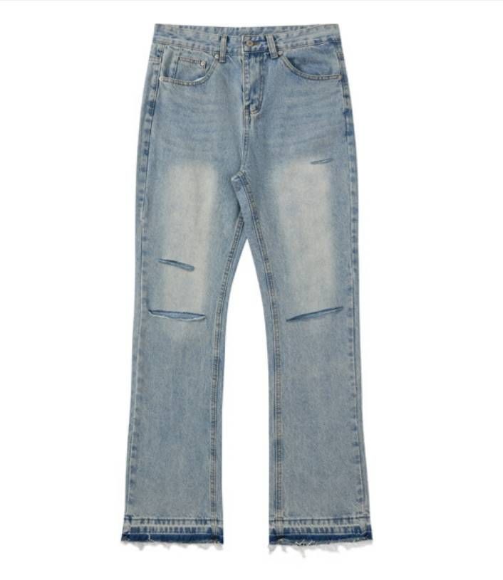 Men's Clothing Niche Trendy Brand Washed Old Loose Men's Hole Cleanfit Jeans_mkmklike.com