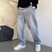 Men's Light Blue Relaxed Fit Straight Leg Jeans - Vintage Washed American Casual Loose Denim Pants For Big & Tall_mkmklike.com