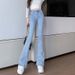 Light Blue Flared Jeans For Women, 2025 Autumn New High-waisted Stretch Slimming Bell-bottom Pants_mkmklike.com