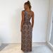 Women's oblique shoulder leopard print slim waist temperament long dress_mkmklike.com