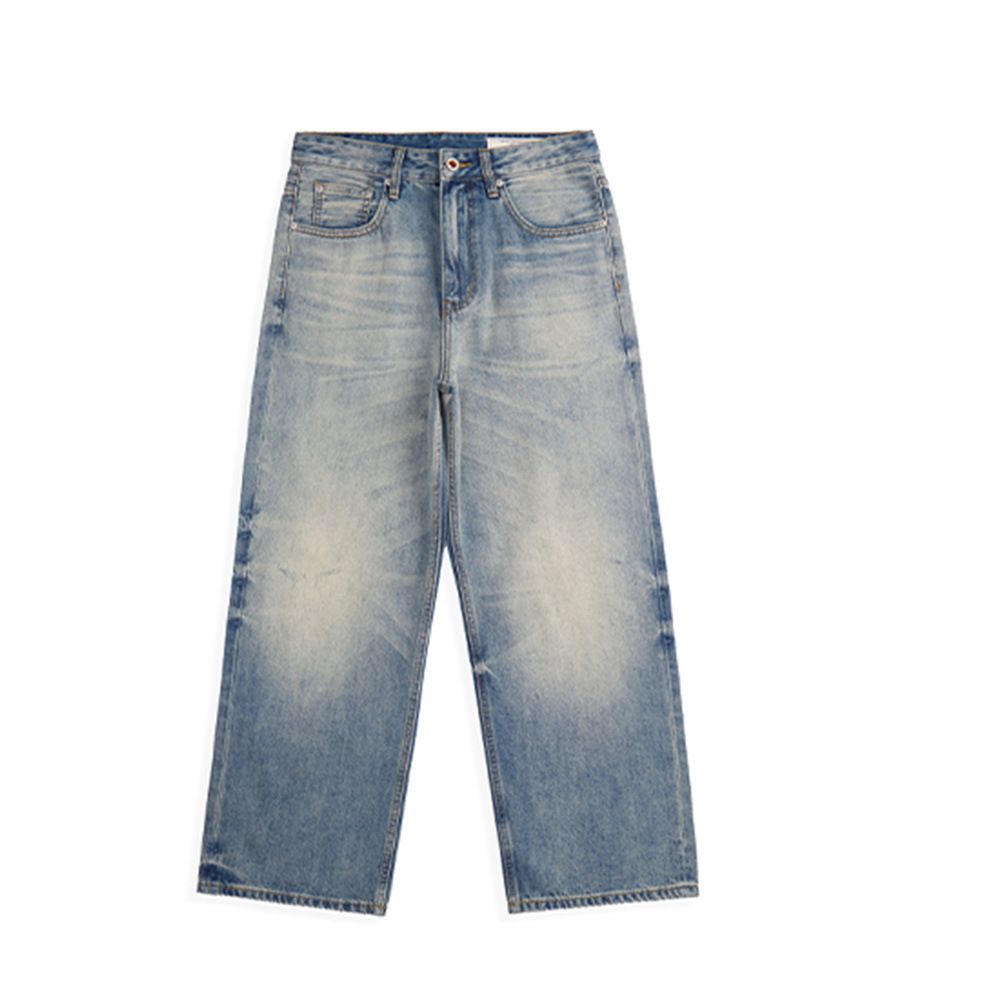 Trendy Washed Straight-Leg Jeans For Men American Style Loose Wide-Leg Pants High Street Floor-Length Trousers_mkmklike.com
