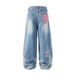 Vintage Embroidered Patchwork Denim Pants - Relaxed Fit Wide Leg Unisex Jeans For Spring & Summer_mkmklike.com