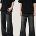 Men's Clothing Retro High Street Lightning Crack Washed Jeans Old Cat Whisker Loose Flared Pants Jeans_mkmklike.com
