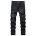 Men's Clothing Embroidered Denim Black Slim Fit Embroidered Ripped Jeans - Distressed Black Denim Pants With Artistic Stitching & Stretch Comfort_mkmklike.com