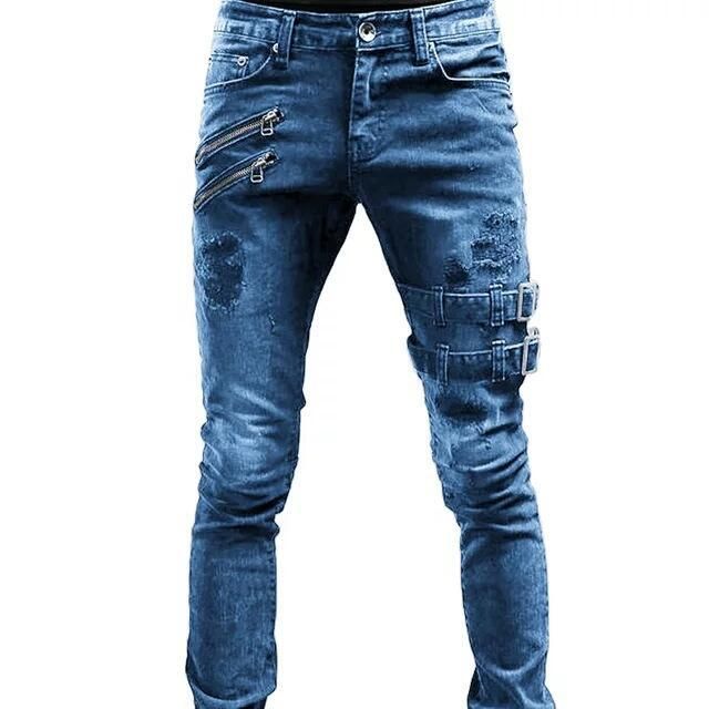 New Motorcycle Style, Trendy And Elastic Skinny Jeans_mkmklike.com