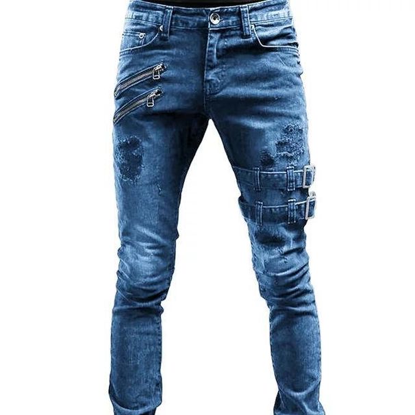 New Motorcycle Style, Trendy And Elastic Skinny Jeans_mkmklike.com