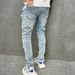 Men's Slim Fit Stretch Jeans Ripped Skin Jeans Trendy Brand High Street European American Cross Border Foreign Trade Denim_mkmklike.com