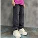 Suitable For All Seasons Trendy Brand Design Cross American High Street Jacquard Youth Men's Jeans Loose Straight Fit_mkmklike.com