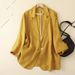Women's Clothing Retro Cotton and Linen Casual Three quarter Sleeve Short Jacket Solid Color Small Suit Tops_mkmklike.com