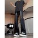 Men's Vintage Washed Flare Jeans – Retro Streetwear With Distressed Hem & High-Waisted Fit (S-3XL, Black, Polyester Stretch For Disco & Skate Vibes)_mkmklike.com