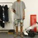 KANYE High Street Washed Distressed Denim Shorts Loose Casual Wide Leg Cotton Midweight Black Blue FOG Splatter Paint_mkmklike.com