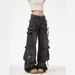 Unisex Multi Pocket Cargo Jeans Straight Leg Loose Fit Wide Leg American High Street Style Trendy Versatile Edgy And Stylish Men's Denim_mkmklike.com