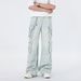 Men's Light Blue Cargo Jeans With Multiple Pockets - Y2K Streetwear, Hip-Hop Fashion, Wide-Leg High-Waisted Pants For Casual & Stylish Outfits_mkmklike.com