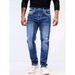 Men's Slim Fit Stretch Denim Jeans - Classic Blue Washed Straight Leg Pants With Embroidery Detail (S-2XL, Blue/Light Blue)_mkmklike.com