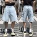 Vibe Brand 5 Point Denim Shorts For Men Loose Fitting Light Blue Cargo Style Cool And Trendy Summer Available_mkmklike.com