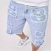 Men's Distressed Denim Shorts Casual Straight Cut Summer Raw Hem Multiple Washes Available_mkmklike.com