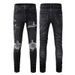 American High Street Cross-border Jeans Men's Ripped Trendy Men's Pants With Diamonds, Small Feet American Black Ripped Pants 1350_mkmklike.com