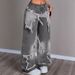 Women's Star Patchwork Heavy Duty Washed Denim Jeans Retro American Frayed Edges Wide Straight Leg Design_mkmklike.com