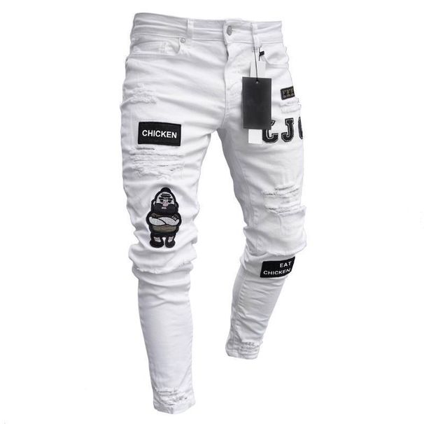 Men's Trendy Skinny Jeans Fashion Ripped Stretch Hip Hop Trousers For Youth Badges_mkmklike.com