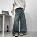 Men's Clothing Deconstructed Patchwork Jeans Wide Leg Curved Straight Leg Floor Length Trousers For Men And Women_mkmklike.com
