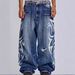 Jade London Trendy Brand American Retro Graphic Print Washed Denim Jeans Hot Girls Wide Leg Trousers Women's Clothing_mkmklike.com